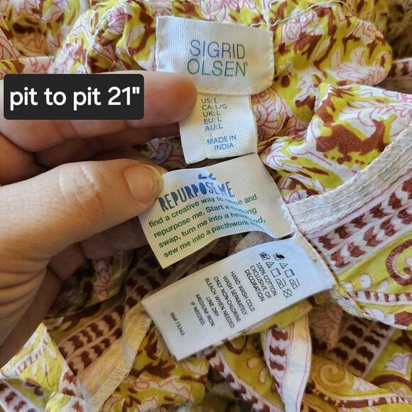 Sigrid Olsen linen size large bohemian spring floral tie front blouse summer - Picture 2 of 5